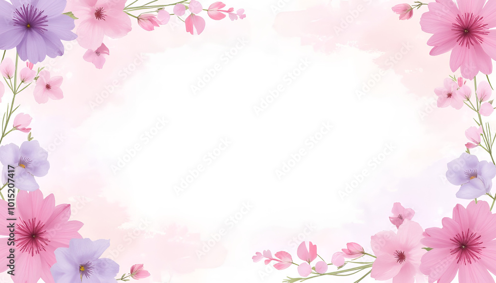Spring Floral Border with Pink and Purple Flowers with Copy Space Spring Floral Border with Pink and Purple Flowers with Copy Space