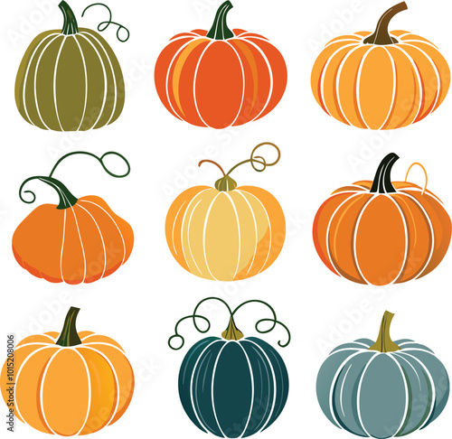 Set of colorful pack of halloween pumpkins collections