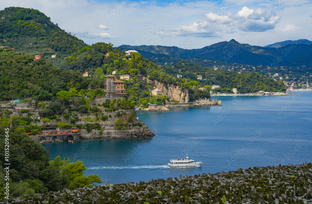 Fototapeta premium Yachts and boats on the Ligurian sea near Portofini, Italy, Europe