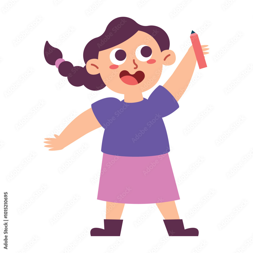 cartoon little student girl holding pencil cartoon little student girl holding pencil