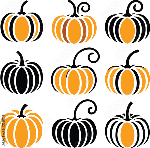 Set of colorful pack of halloween pumpkins collections