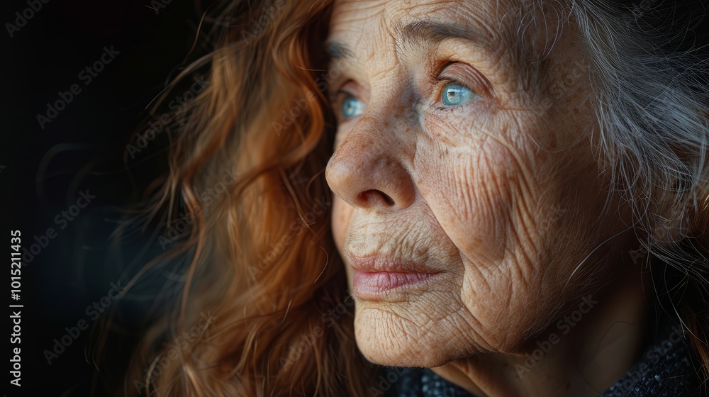 The elderly woman gazes thoughtfully, her expressive eyes and intricate wrinkles telling stories of a life richly lived, bathed in soft, warm light The elderly woman gazes thoughtfully, her expressive eyes and intricate wrinkles telling stories of a life richly lived, bathed in soft, warm light