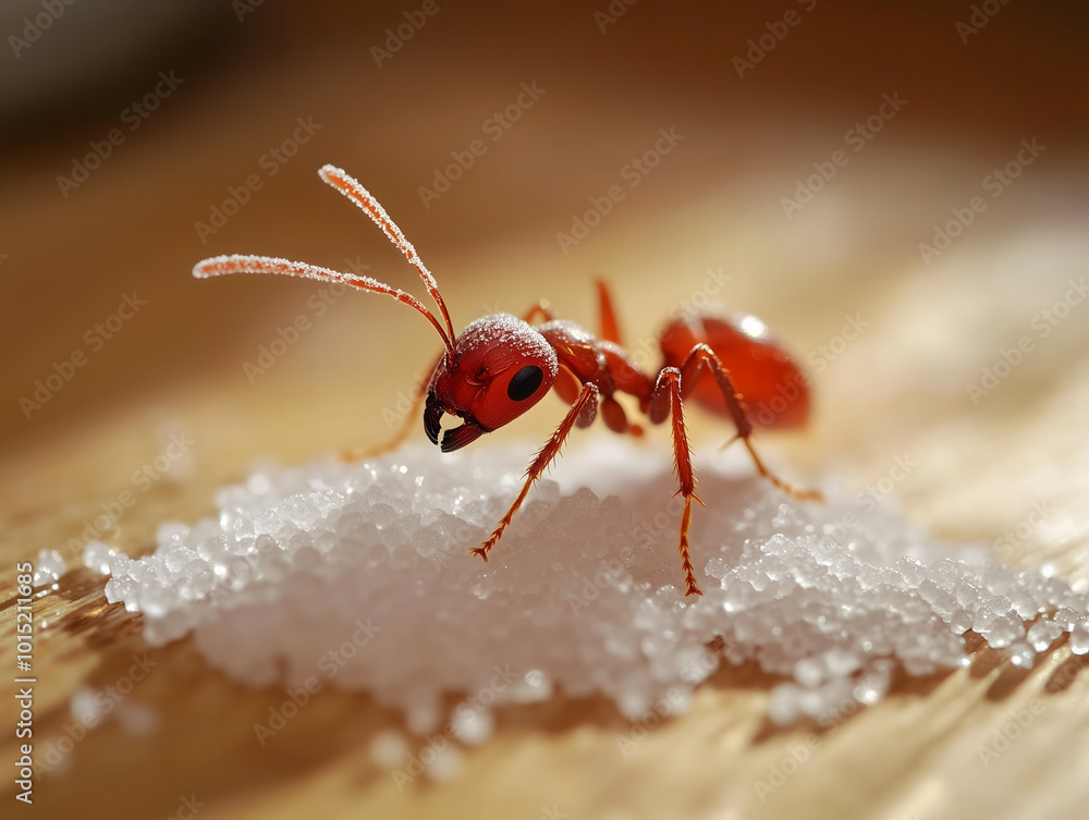 Red Ant Close up on Sugar Crystals Macro Photography Red Ant Close up on Sugar Crystals Macro Photography