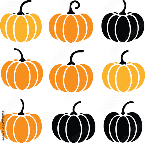 Set of colorful pack of halloween pumpkins collections