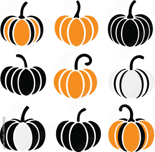 Set of colorful pack of halloween pumpkins collections