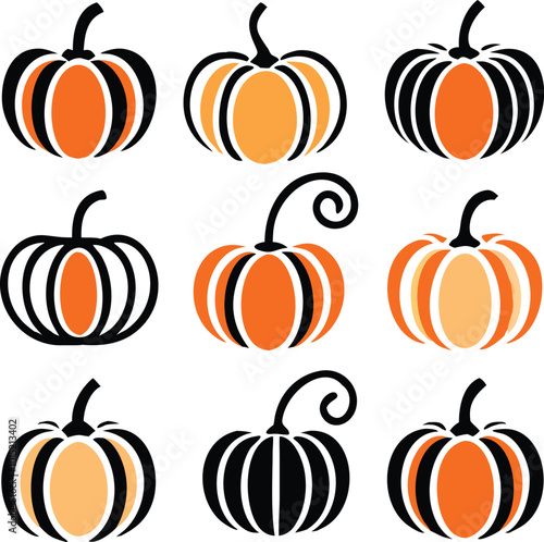 Set of colorful pack of halloween pumpkins collections