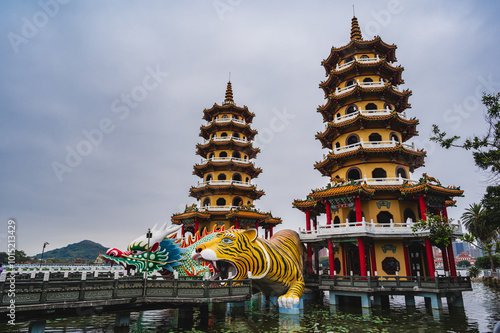 Dragon Tiger Tower in kaohsiung city taiwan.Kaohsiung is situated on the southern coast of Taiwan, adjacent to Tainan and Pingtung. It is the second largest city in Taiwan.