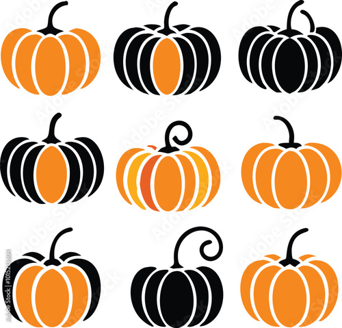 Set of colorful pack of halloween pumpkins collections