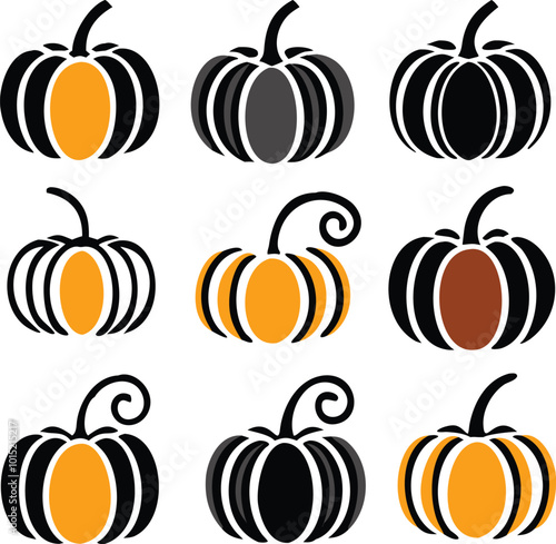 Set of colorful pack of halloween pumpkins collections