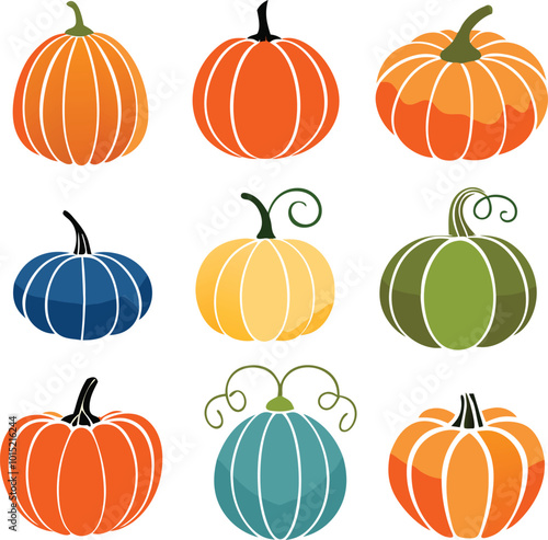 Set of colorful pack of halloween pumpkins collections