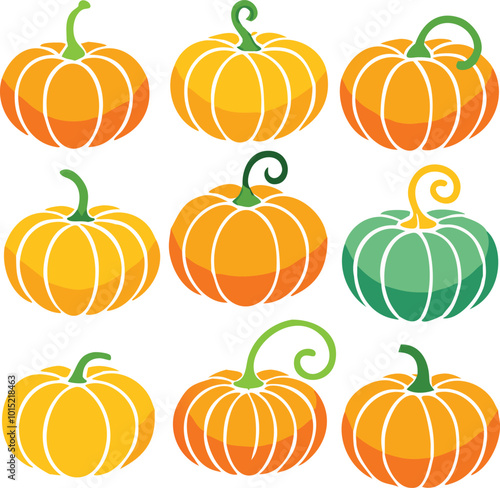 Set of colorful pack of halloween pumpkins collections