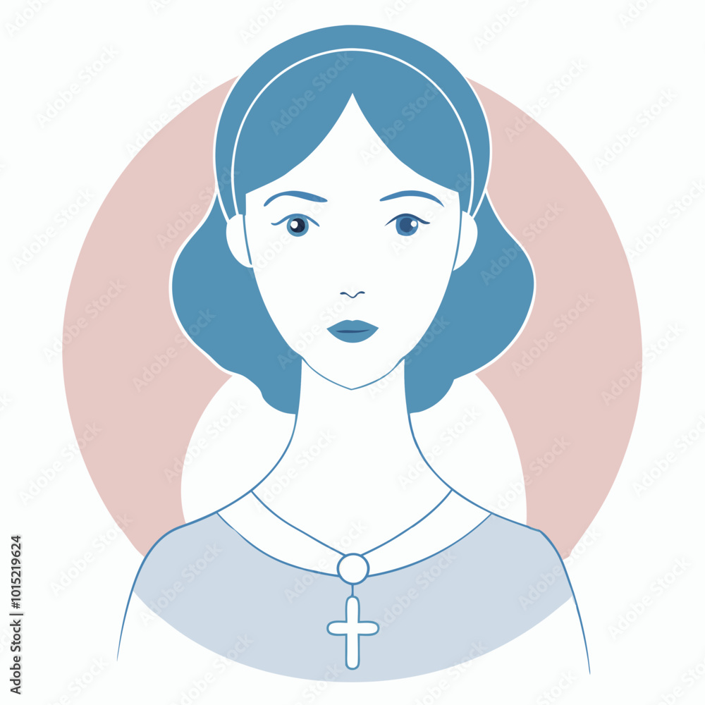 Female figure in blue and pink tones with gender symbol background