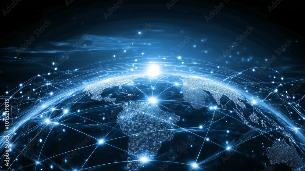 A stylized Earth with glowing lines connecting continents, representing global connectivity. A stylized Earth with glowing lines connecting continents, representing global connectivity.
