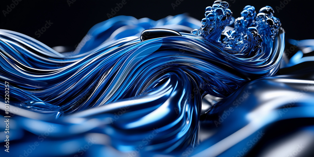 © watz - Abstract blue metallic liquid swirls and bubbles. © watz - Abstract blue metallic liquid swirls and bubbles.