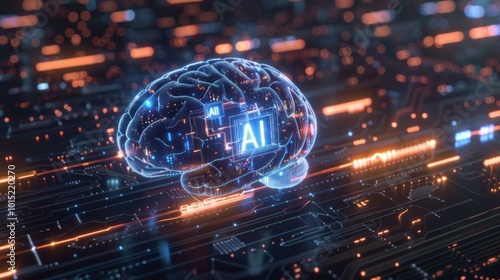Ai brain on a digital circuit board. AI.