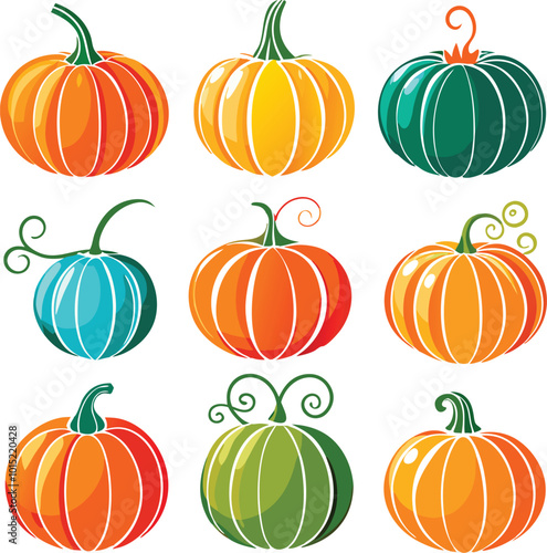 Set of colorful pack of halloween pumpkins collections