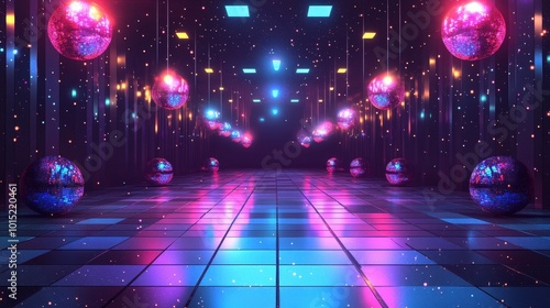 Retro 1980s Roller Skating Rink - Minimalist Anime Vector Illustration with Disco Lights and Funky Fashion Vibes