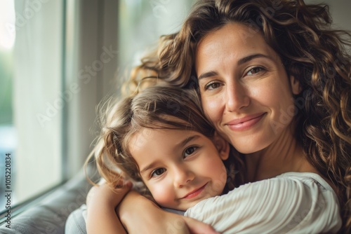 Wallpaper Mural A woman and child hugging each other on a couch. AI. Torontodigital.ca