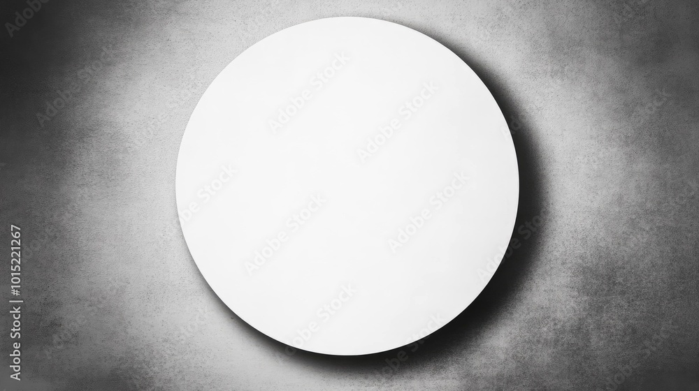 A white circle on a gray textured background. A white circle on a gray textured background.