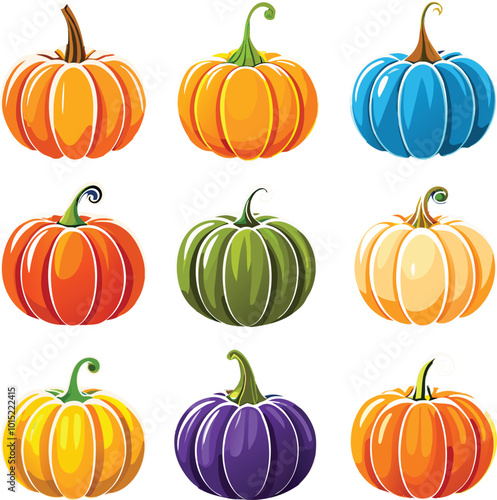 Set of colorful pack of halloween pumpkins collections