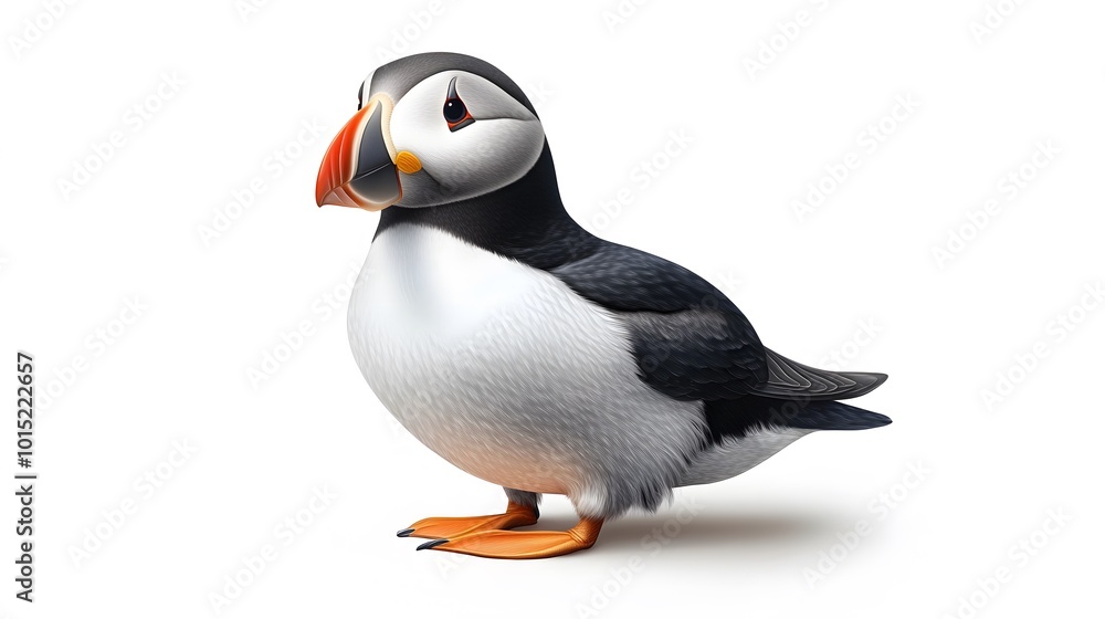 Fototapeta premium Atlantic Puffin Bird on White Background, Photo Realistic, Wallpaper, Cover and Screen for Smartphone, PC, Laptop, 9:16 and 16:9 Format