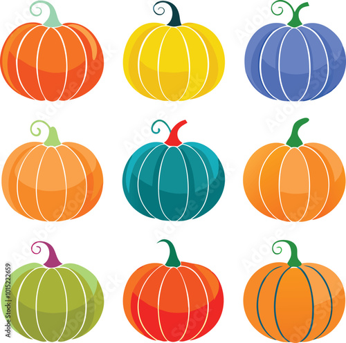 Set of colorful pack of halloween pumpkins collections