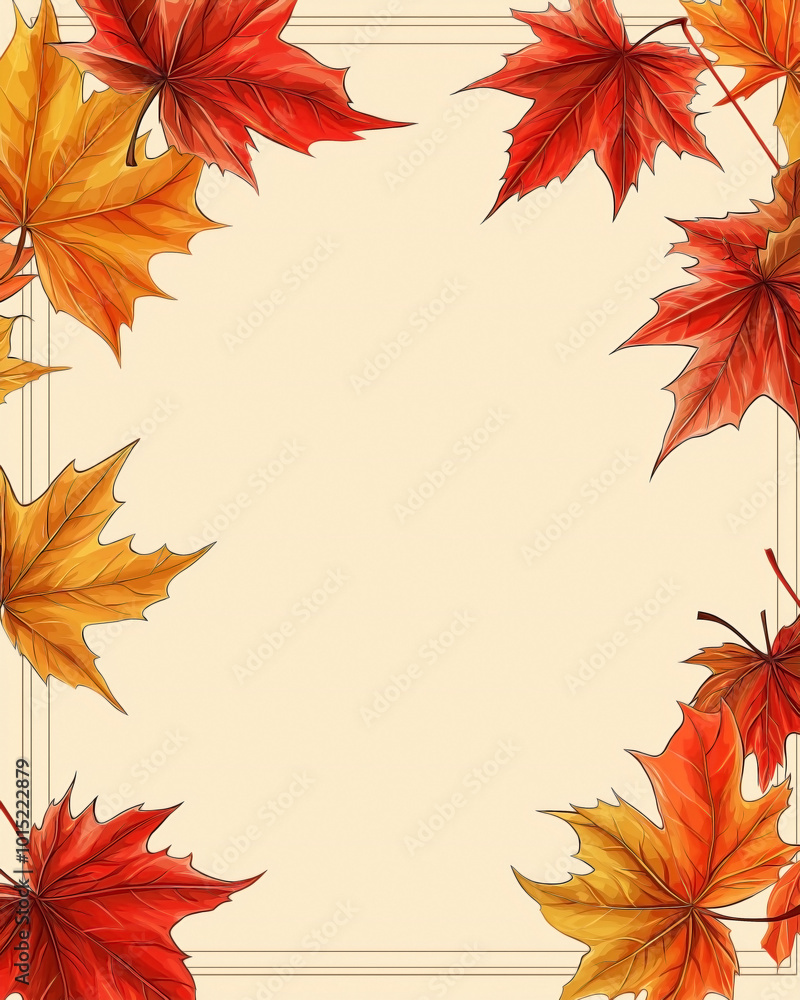 Fototapeta premium A vector illustration of an autumn maple leaf poster frame.