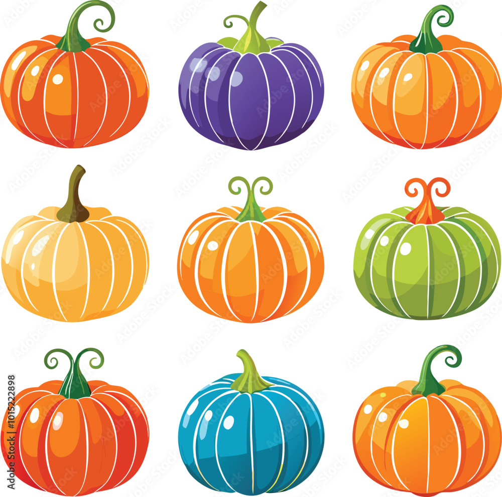 Set of colorful pack of halloween pumpkins collections Set of colorful pack of halloween pumpkins collections