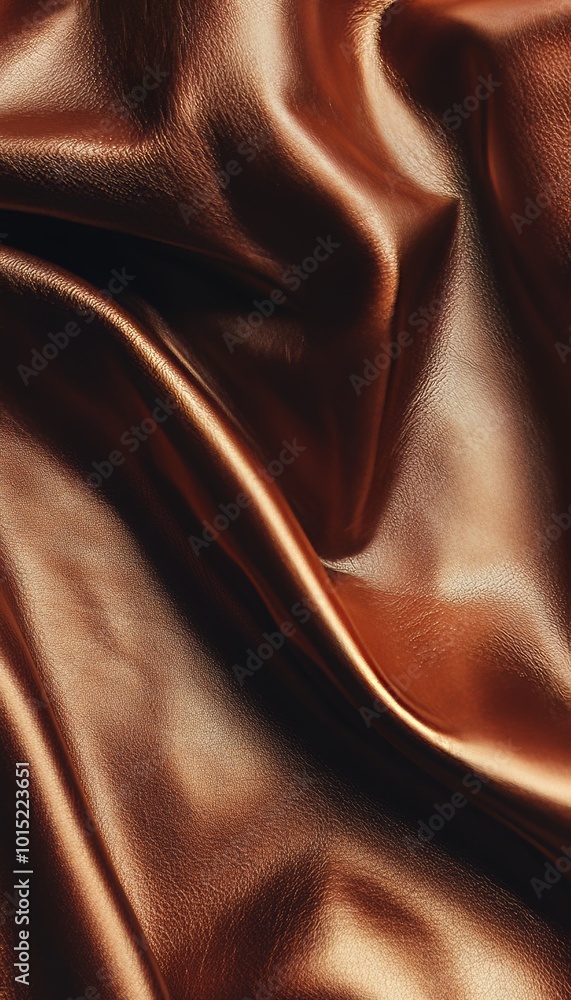 Obraz premium Shiny, Flowing Deep Auburn Brown Luxury Fabric Texture with Elegant Folds and Curves