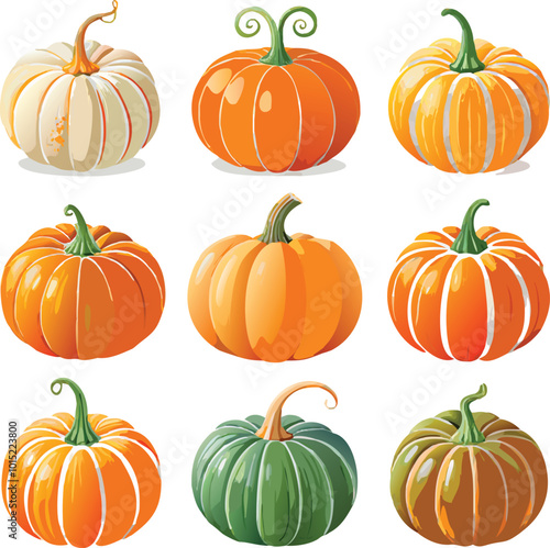 Set of colorful pack of halloween pumpkins collections