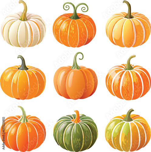 Set of colorful pack of halloween pumpkins collections