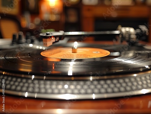 Close-up of a Vintage Vinyl Record Player