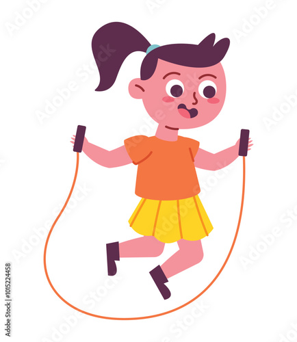 little happy girl playing with skipping rope