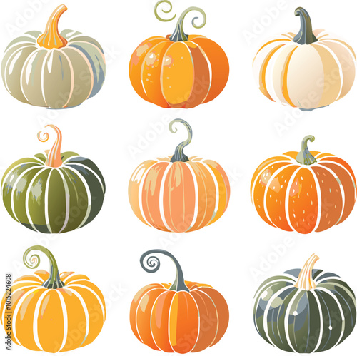 Set of colorful pack of halloween pumpkins collections