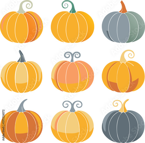 Set of colorful pack of halloween pumpkins collections