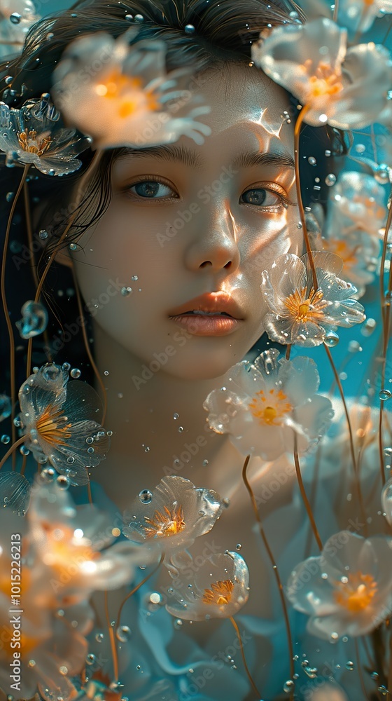 Dreamy Underwater Portrait with Flowers Dreamy Underwater Portrait with Flowers