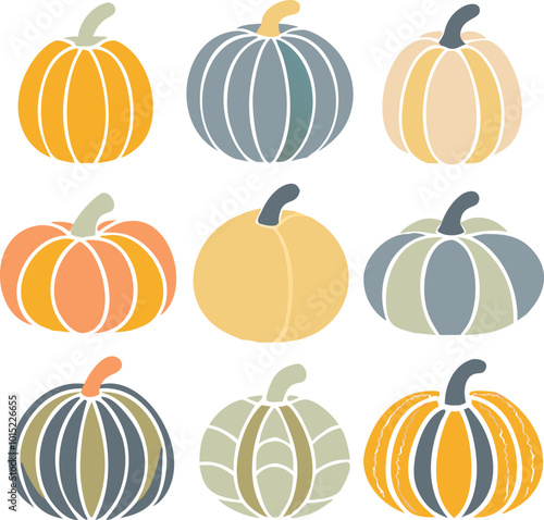 Set of colorful pack of halloween pumpkins collections