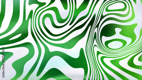 Abstract white green fluid swirl bg. Liquid line surface.
