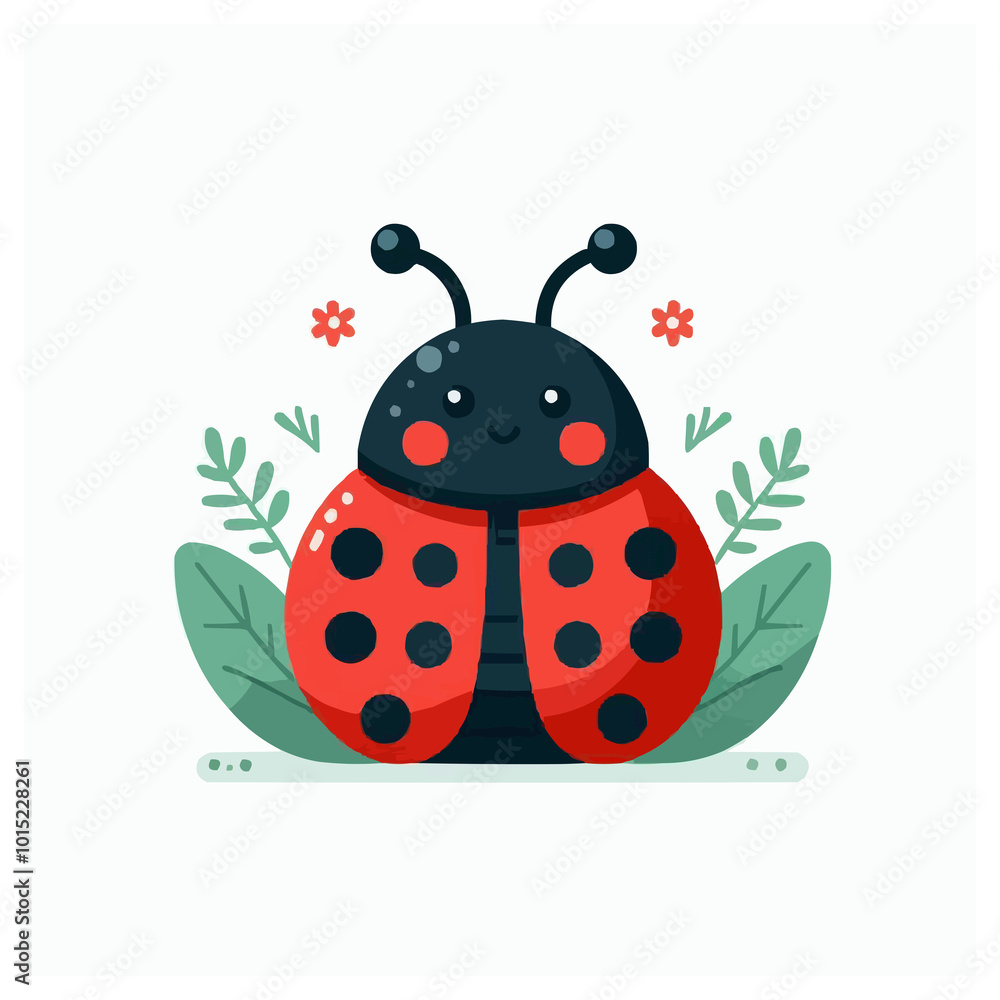 Cute Ladybug Vector Illustration in Spring Animals Theme on White Background Cute Ladybug Vector Illustration in Spring Animals Theme on White Background