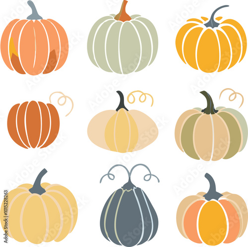 Set of colorful pack of halloween pumpkins collections