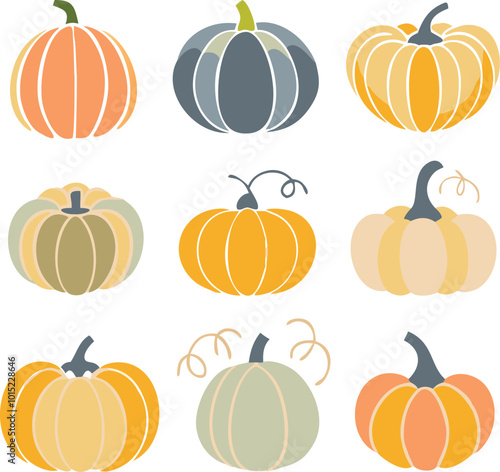 Set of colorful pack of halloween pumpkins collections