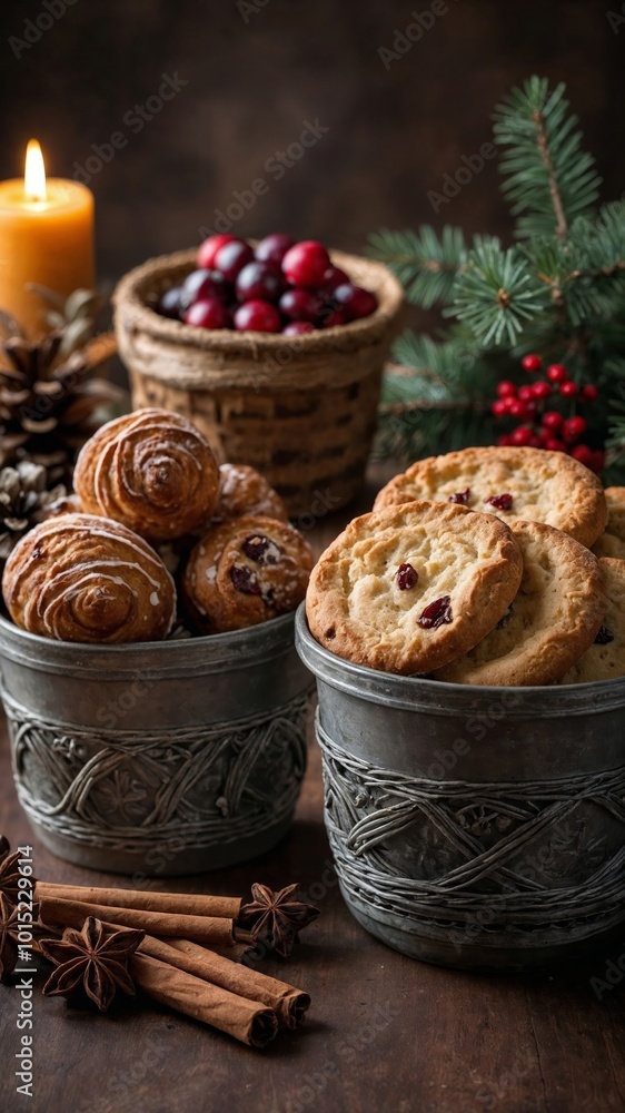 Christmas bakery vertical advertising banner. Generative AI. Christmas bakery vertical advertising banner. Generative AI.