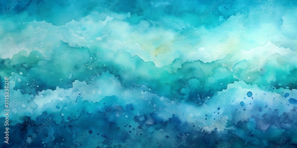 Fototapeta premium Watercolor Texture Paint in Teal and Ocean Blue for Wall Decor