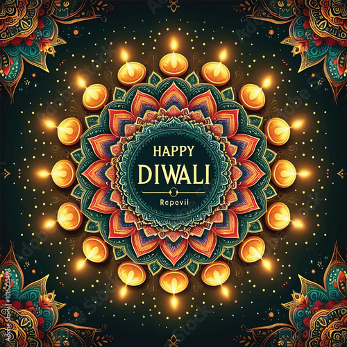 Indian festival happy Diwali with decorative lights colorful beautiful Diwali  background