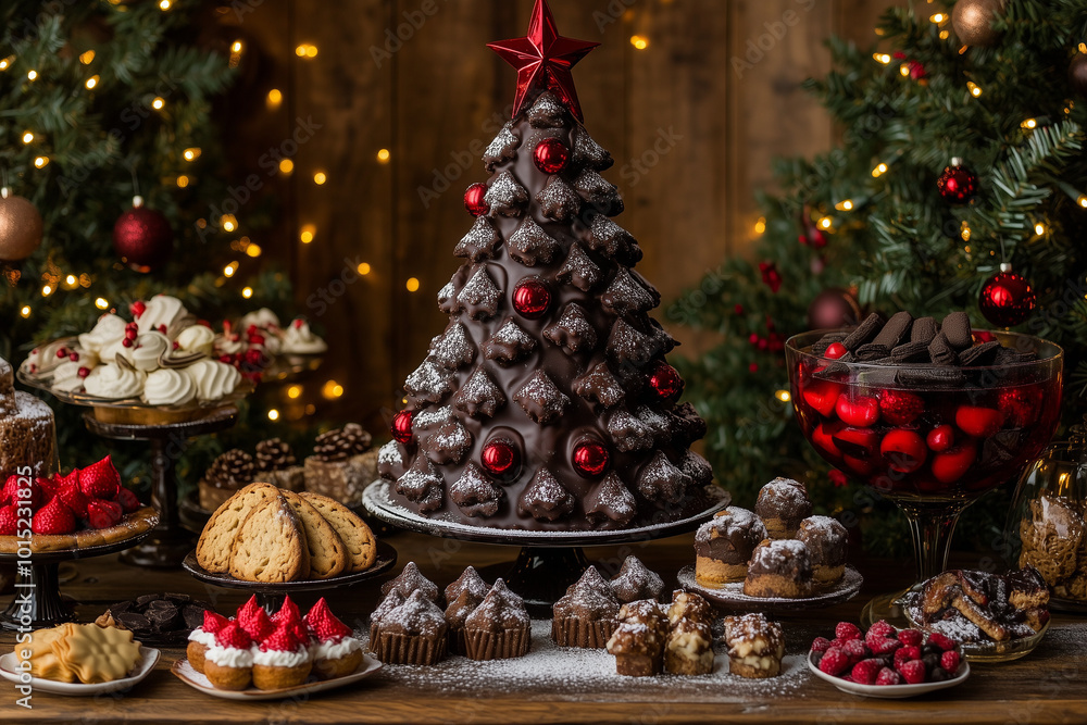 Lavish Christmas Dessert Buffet with Chocolate Christmas Tree Lavish Christmas Dessert Buffet with Chocolate Christmas Tree