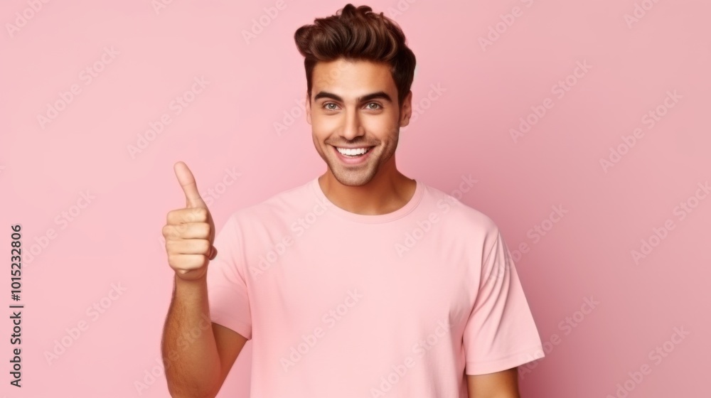 A smiling guy in a pink shirt shows a thumbs-up, exuding confident positivity against a playful pink background. A smiling guy in a pink shirt shows a thumbs-up, exuding confident positivity against a playful pink background.