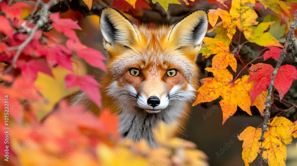 Captivating Fox Amidst Vibrant Autumn Foliage Captivating Fox Amidst Vibrant Autumn Foliage