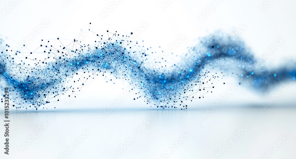 A blue wave with many dots in it. The dots are scattered all over the wave. The wave is very long and it looks like it is moving A blue wave with many dots in it. The dots are scattered all over the wave. The wave is very long and it looks like it is moving