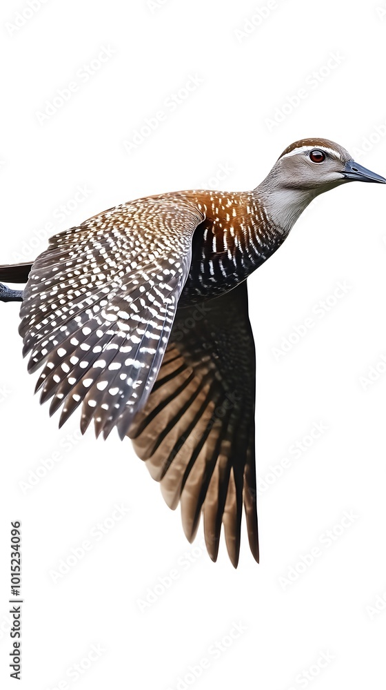 Fototapeta premium Solitary Tinamou Bird Flying on White Background, Photo Realistic, Wallpaper, Cover and Screen for Smartphone, PC, Laptop, 9:16 and 16:9 Format