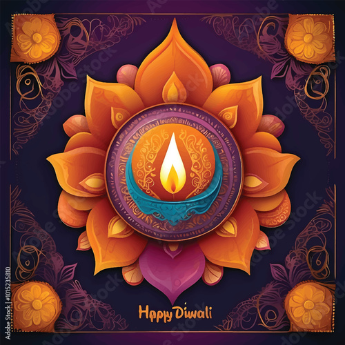 Indian festival happy Diwali with decorative lights colorful beautiful Diwali  background